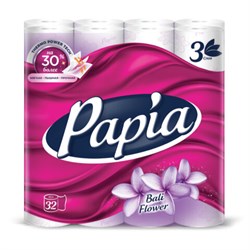 Бумага туалетная бытовая, спайка 32 шт., 3-слойная (32х16,5 м), PAPIA, аромат "Балийский цветок", 5080740 - фото 15143683