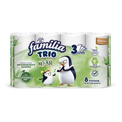 Бумага туалетная бытовая, спайка 8 шт., 3-слойная (8х16,7 м), FAMILIA TRIO Natural, белая, 5080971 - фото 15143684