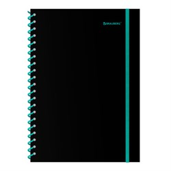 Тетрадь обложка пластик, А4 80 л., спираль пластик, резинка, клетка, BRAUBERG, черный/синий, 405381 - фото 15150903