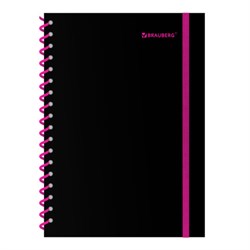 Тетрадь обложка пластик, А5 80 л., спираль пластик, резинка, клетка, BRAUBERG, черный/розовый, 405384 - фото 15150906