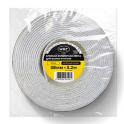 Клейкая лента бордюрная для ванны и кухни 38 мм х 3,2 м, белая, акриловая основа, WBZ (ВБЗ), 700430 - фото 15150946
