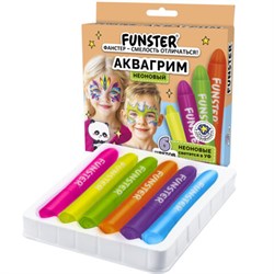 Аквагрим для лица и тела, 6 НЕОНОВЫХ цветов, FUNSTER (ФАНСТЕР), легко смываются, 192573 - фото 15154013