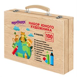 Набор ЮНОГО ХУДОЖНИКА "ANIMALS" для рисования и творчества в кейсе ЮНЛАНДИЯ, 100 предметов, 665675 - фото 15162017