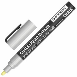 Маркер меловой CHALK LIQUID MARKER, СЕРЕБРИСТЫЙ, 3 мм, стираемый, BRAUBERG "CHALK", 152593 - фото 15168309