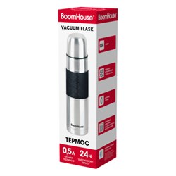 Термос 0,5 л, BOOMHOUSE (БУМХАУС) CLASSIC, нержавеющая сталь SUS304, черный силиконовый рукав, крышка/кружка, 700307 - фото 15199454