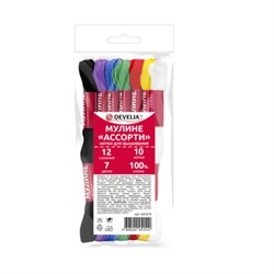 Нитки для вышивания (мулине), набор 7 цветов "Школьный", 10 м, хлопок, DEVELIA (Девелиа), 665676 - фото 15208626