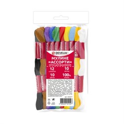 Нитки для вышивания (мулине), набор 10 цветов, 10 м, хлопок, DEVELIA (Девелиа), 665677 - фото 15208627