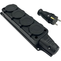 Комплект nvo NVO каучуковая кабельная колодка 4 гнезда с заземлением и крышкой 16А IP54 + вилка цвет черный 4001 4104 - фото 15231896