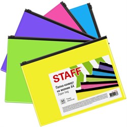 Папка-конверт на молнии А4 (230х333 мм), ПВХ, цвет ассорти/прозрачная, 0,15 мм, STAFF, 274076 - фото 15234938