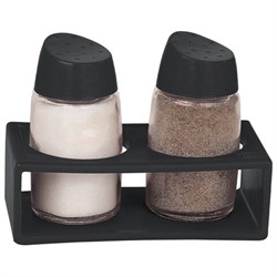 Набор для специй 2х60 мл, BASIC, подставка + солонка + перечница, стекло/пластик, черный, WEGLA (ВЕГЛА), 700232 - фото 15264213
