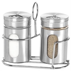 Набор для специй 2х100 мл, ULTRA, подставка + солонка + перечница, 3 типа отверстий, WEGLA (ВЕГЛА), 700235 - фото 15264216