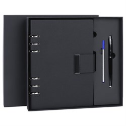 Ежедневник на кольцах в наборе с ручкой А5, 165x229 мм, BRAUBERG "Lux", под кожу, 100 листов, черный, 116856 - фото 15270907