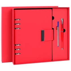 Ежедневник на кольцах в наборе с ручкой А5, 165x229 мм, BRAUBERG "Lux", под кожу, 100 листов, красный, 116857 - фото 15270908