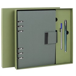 Ежедневник на кольцах в наборе с ручкой А5, 165x229 мм, BRAUBERG "Lux", под кожу, 100 листов, зеленый, 116858 - фото 15270909