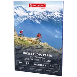 Фотобумага матовая, А4, 120 г/м2, односторонняя, 50 листов, BRAUBERG EXTRA, 364485 - фото 16091639