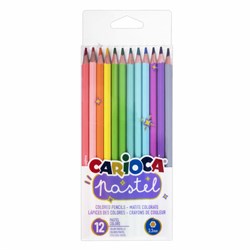 Карандаши цветные пастельные CARIOCA "Pastel", 12 цветов, ПВХ-чехол, шестигранные, грифель 3,3 мм, натуральное дерево, 43034 - фото 16200300
