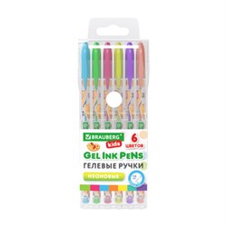 Ручки гелевые НЕОНОВЫЕ BRAUBERG KIDS "CUTE ANIMALS", НАБОР 6 ЦВЕТОВ, корпус с печатью, узел 1 мм, линия письма 0,7 мм, 144442 - фото 16371098