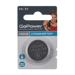 Батарейка GoPower CR2450 BL1 Lithium 3V (1/40/2000) - фото 16396743