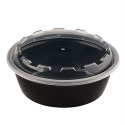 Контейнер одноразовый 530 мл, С КРЫШКОЙ, круглый, диаметр 152 мм, черный/прозрачный, ПП, ВЗЛП, 1264Ч - фото 16416608