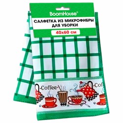 Салфетка из МИКРОФИБРЫ универсальная, 40х60 см, зеленая клетка, орнамент, 240 г/м2, BOOMHOUSE (БУМХАУС), 700878 - фото 16416648