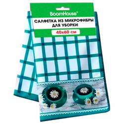 Салфетка из МИКРОФИБРЫ универсальная, 40х60 см, бирюзовая клетка, орнамент, 240 г/м2, BOOMHOUSE (БУМХАУС), 700879 - фото 16416649