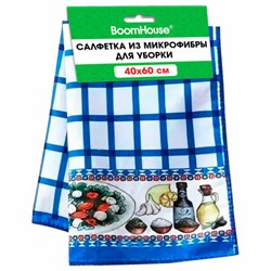 Салфетка из МИКРОФИБРЫ универсальная, 40х60 см, синяя клетка, орнамент, 240 г/м2, BOOMHOUSE (БУМХАУС), 700881 - фото 16416651