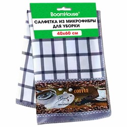 Салфетка из МИКРОФИБРЫ универсальная, 40х60 см, фиолетовая клетка, орнамент, 240 г/м2, BOOMHOUSE (БУМХАУС), 700882 - фото 16416652