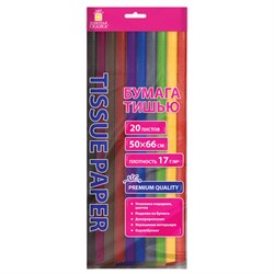 Цветная бумага ТИШЬЮ 17 г/м2, 50х66 см, 20 листов, 10 цветов, интенсив ассорти, ЗОЛОТАЯ СКАЗКА, 116494 - фото 16474634