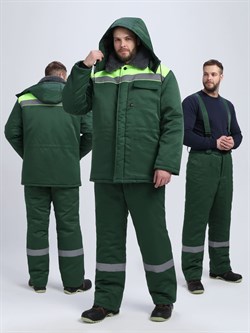 Костюм зимний Труженик-Ультра-1 СОП (тк.Смесовая,210) брюки, т.зеленый/лимонный - фото 16559610