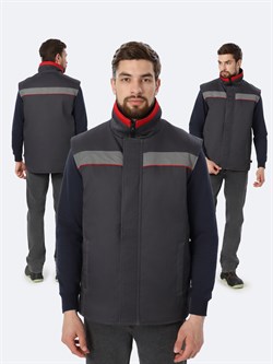 Жилет утепленный Грей (тк.Балтекс,210), т.серый/красный - фото 16559793