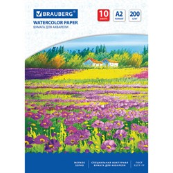 Бумага для акварели БОЛЬШАЯ А2, 10 л., 200 г/м2, 400х590 мм, BRAUBERG, "Луг", 111062 - фото 16561868