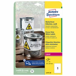 Этикетка самоклеящаяся ВСЕПОГОДНАЯ 210x297 мм, 1 этикетка, полиэстер, белая, 20 листов, Avery Zweckform, L4775-20 - фото 16561963