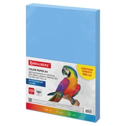 Бумага цветная ПЛОТНАЯ BRAUBERG, А4 160 г/м2, 250 л., синяя, интенсив, для печати, творчества, 116673 - фото 16562065