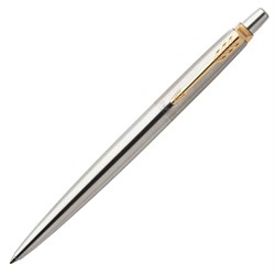 Ручка гелевая PARKER "Jotter Stainless Steel GT", корпус серебристый, позолоченные детали, черная, 2020647 - фото 16562258