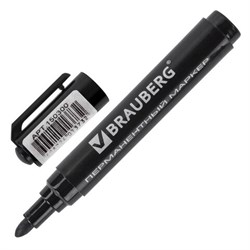 Маркер перманентный BRAUBERG "Classic", ЧЕРНЫЙ, круглый наконечник, 3 мм, с клипом, 150300 - фото 16562369