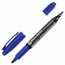 Маркер перманентный двусторонний BRAUBERG, СИНИЙ, круглый наконечник, 2/4 мм, 150837 - фото 16562386