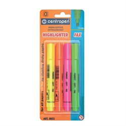 Текстовыделители CENTROPEN НАБОР 4 ЦВЕТА, с клипом, линия 1-4,6 мм, 488520403 - фото 16562401