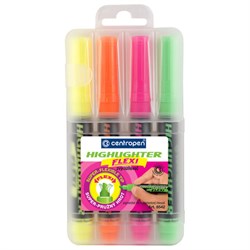Текстовыделители ПАСТЕЛЬНЫЕ 4 ЦВЕТА CENTROPEN "Flexi", гибкий наконечник, 1-5 мм, 8542/4, 485420402 - фото 16562463