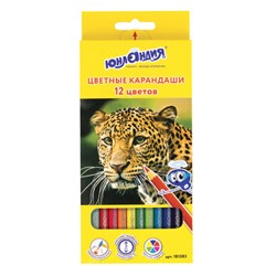 Карандаши цветные ЮНЛАНДИЯ "МИР ЖИВОТНЫХ", 12 цветов, шестигранные, грифель 3 мм, натуральное дерево, 181383 - фото 16562559