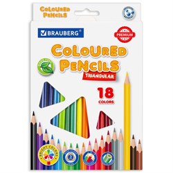 Карандаши цветные BRAUBERG PREMIUM, 18 цветов, трехгранные, грифель 3 мм, 181662 - фото 16562585