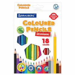 Карандаши цветные BRAUBERG PREMIUM, 18 цветов, шестигранные, грифель 3 мм, 181667 - фото 16562588