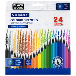Карандаши цветные BRAUBERG, 24 цвета, шестигранные, грифель 3,3 мм, черное дерево, 181858 - фото 16562613