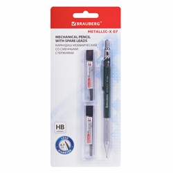 Карандаш механический 0,7 мм + грифели HB 24 штуки на блистере, BRAUBERG "METALLIC-X 07", металлические детали, 181966 - фото 16562625