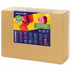 Краски акриловые художественные BRAUBERG ART CLASSIC, НАБОР 54 шт, 49 цветов, в тубах 75 мл, 191724 - фото 16562690