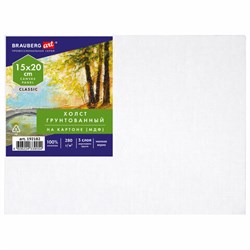 Холст на картоне, 15х20 см, 280 г/м2, грунтованный, 100% хлопок, BRAUBERG ART CLASSIC, 192182 - фото 16562699