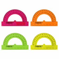 Транспортир 8 см, 180 градусов, ПИФАГОР, прозрачный, неоновый, ассорти, 210792 - фото 16562842