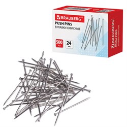 Булавки универсальные BRAUBERG, 24 мм, 500 штук, в картонной коробке, 220562 - фото 16562850