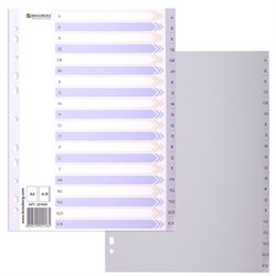 Разделитель пластиковый BRAUBERG, А4, 20 листов, алфавитный А-Я, оглавление, серый, Китай, 221845 - фото 16562879