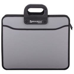 Папка-портфель пластиковая BRAUBERG ПРЕМЬЕР А4 (390х315х120 мм), 3 отделения, фактура "бисер", серая, 223083 - фото 16562905