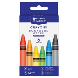 Восковые мелки трехгранные утолщенные BRAUBERG "АКАДЕМИЯ", НАБОР 6 цветов, 227286 - фото 16563008